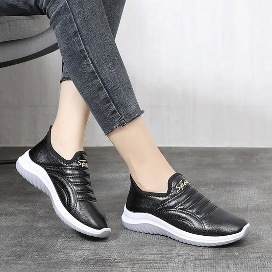 Winter Plus Velvet Waterproof Cotton Shoes Women's Leather Fashion One-step Thick-soled Non-slip Soft-soled Cotton Boots