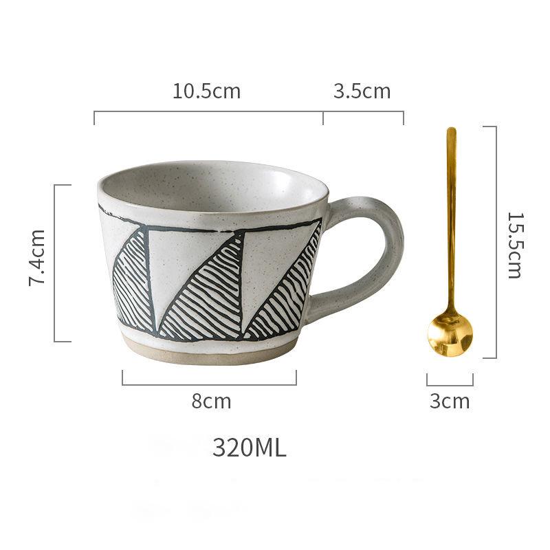 Japanese Style Stoneware Mug Ins Wind Net Red Coffee Cup Large Capacity Ceramic Breakfast Cup Household Water Cup with Spoon