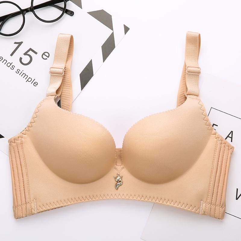 Women Rimless Gathered Bras Women Plus Size Push Up Underwear Bras Solid Adjusted Brassieres