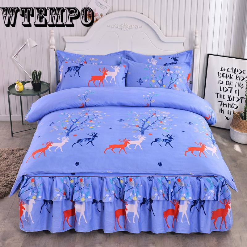 Printing Bedspread Cotton  Bed Skirt Pillowcase Bedding Bed Sets Queen King Size