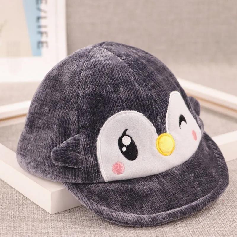 Cute 3D embroidered bear ears baby hat autumn and winter cartoon Penguin warm children soft and comfortable hat 3-18M