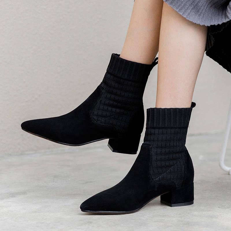 Women Boots Autumn Winter High Heel Warm Pointed Toe Fringe Zip Ankle Chelsea Shoe Sexy Fashion