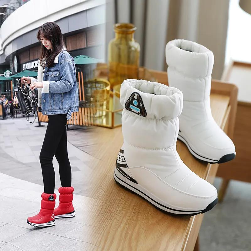 Ski Boots Women Winter Outdoor In The Tube Waterproof Non-slip Travel Snow Boots Plus Velvet Warm Plus Size Boots