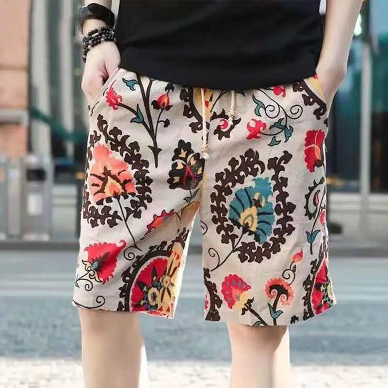 Men's Summer Cotton and Linen Shorts Casual Loose Breathable Beach Pants Home Plus Size Five-point Pants