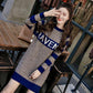 Autumn and Winter Mid-length Knit Sweater Letter Stripe Bottoming Dress Loose Pullover Long Sleeve Sweater