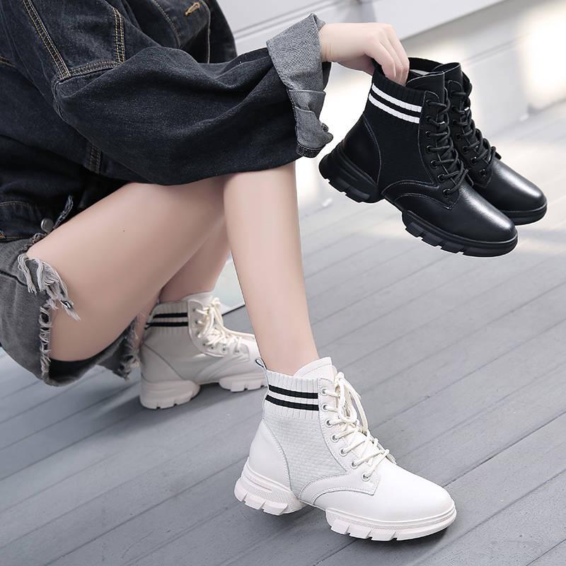 Boots Women Leather Lace-Up Thick Martin Boots Round Toe Shoes Outdoor Leather Winter Female Shoes