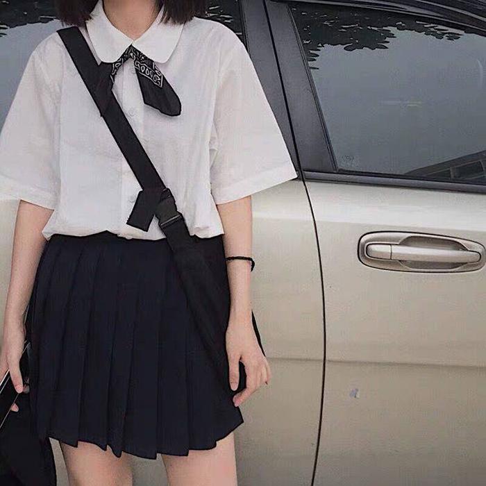Women Large Size Elastic High Waist Thin Pleated Skirt Anti-light Student Sexy Black A-line Skirt
