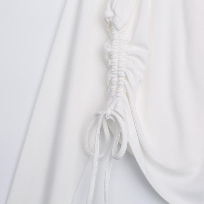 Short Solid Color Long Sleeve T-Shirt Female Student Drawstring Sling Long Sleeve Top Women