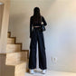 Korean Version of The Ins Tide Loose Straight High Waist Thin Black Handsome Overalls Female BF Strappy Casual Pants