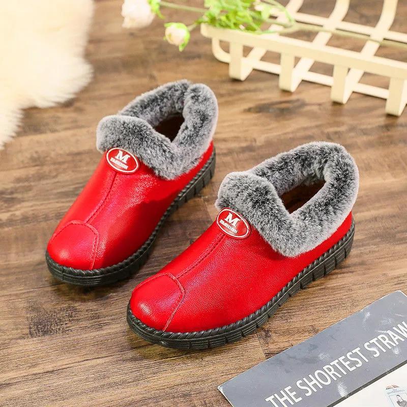 Women's Winter Thickened Warm Cotton Shoes Comfortable Home Antiskid Casual Shoes Outdoor Flat Snow Shoes