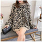 Autumn and Winter Ladies Sweater Leopard Print Knit Sweater, Oversized Casual Loose O Neck Knitwear Top