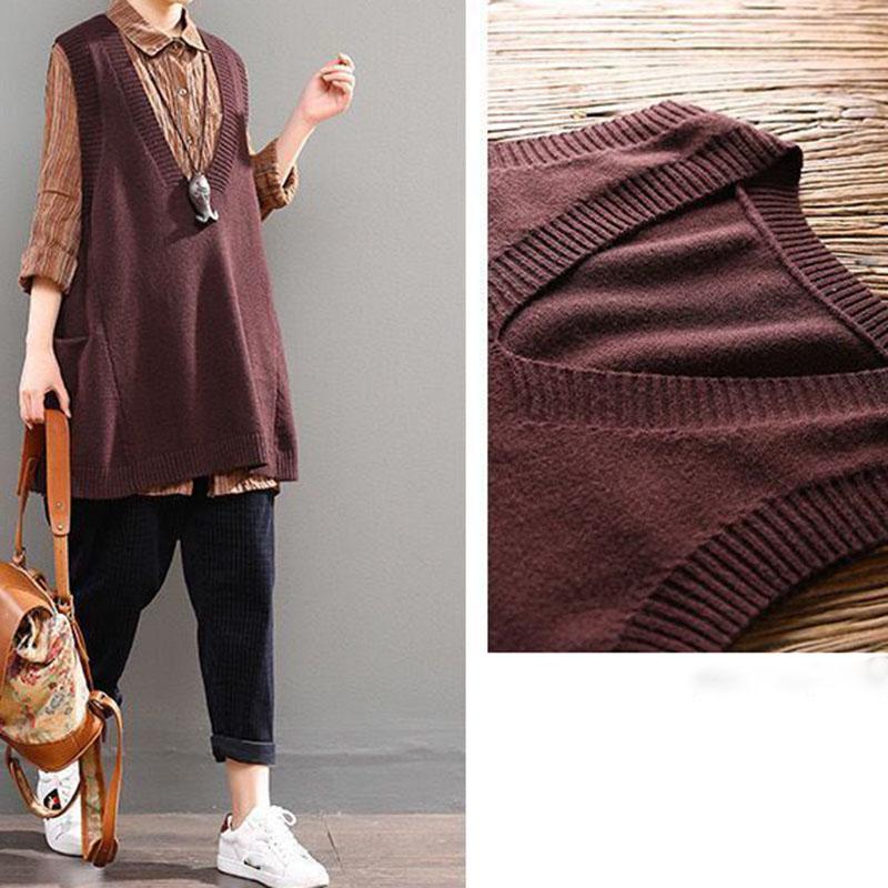 Spring and Autumn Loose College Style Sweater Casual V-neck Knitted Vest Simple and Versatile Female Sweater