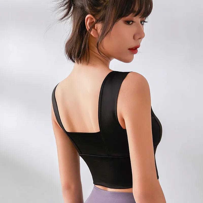 Women's Sports Bra Solid Color Sleeveless Halter Fitness Sling Anti-sliding Shock Absorption Outer Wear Yoga Bra