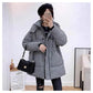 Black and White Plaid Down Jacket Women Mid-length Korean Thick Hooded White Duck Down Jacket Women