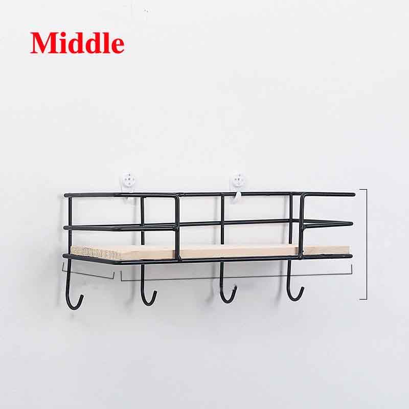 Wall Mounted Storage Rack Home Punch-Free Storage Rack Metal Solid Wood Waterproof Display Shelf