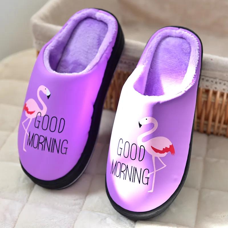 Autumn and Winter Women's PU Leather Waterproof Cotton Slippers Home Plus Velvet High-heeled Thick-soled Non-slip Warm Slippers