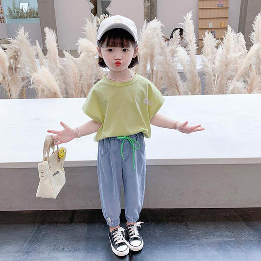 Girls and Boys Spring and Autumn Jeans Thin Casual Pants Solid Color Loose Anti-mosquito Pants Beam Pants