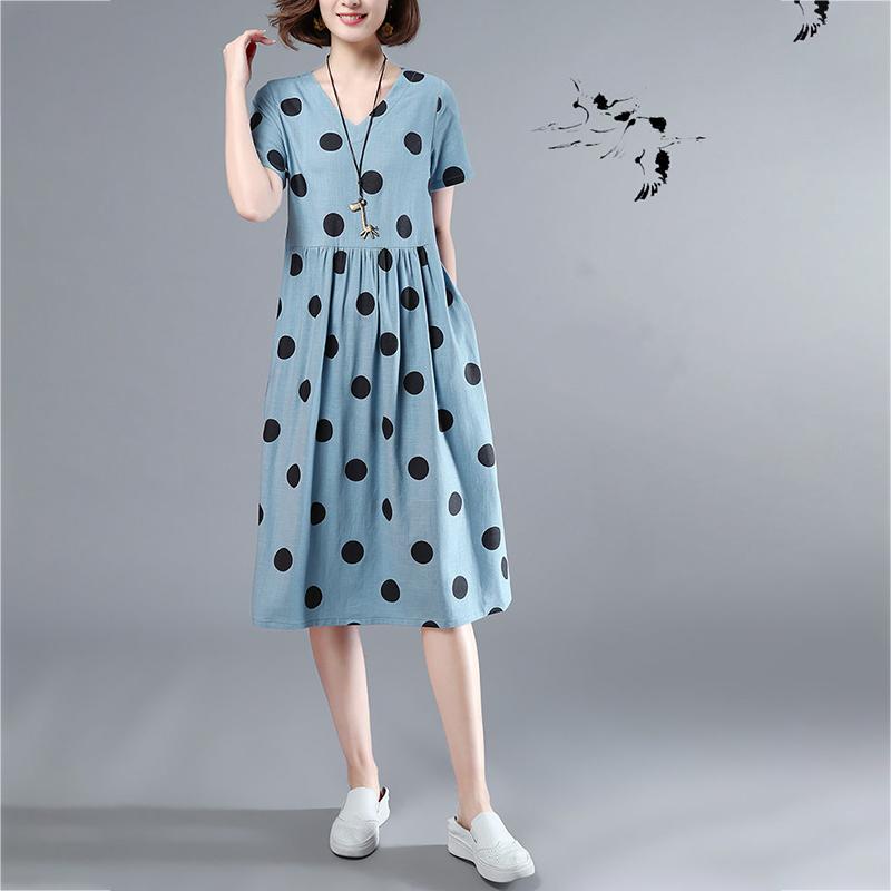 Polka Dot Dress Women's Short Trumpet Sleeve V-Neck Calf Length Daily Dating Party Office Wear