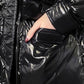 Black Shiny Down Jacket Women's Mid-length, Waist, Explosive, Large Fur Collar, Thickened Tooling Jacket