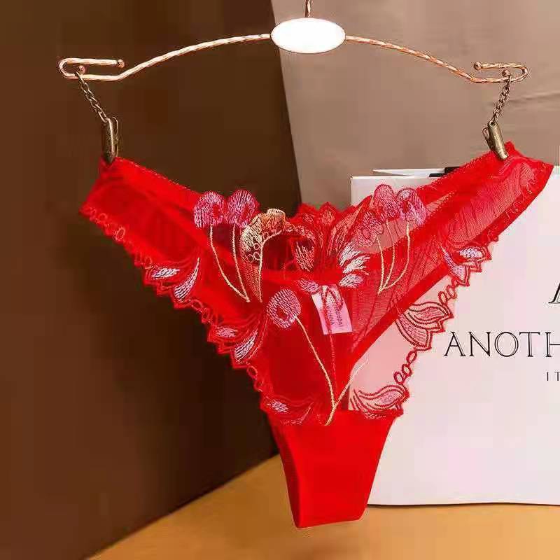 Mesh Ladies Thong Transparent Low Waist Panties Women Embroidered T Pants Cotton File