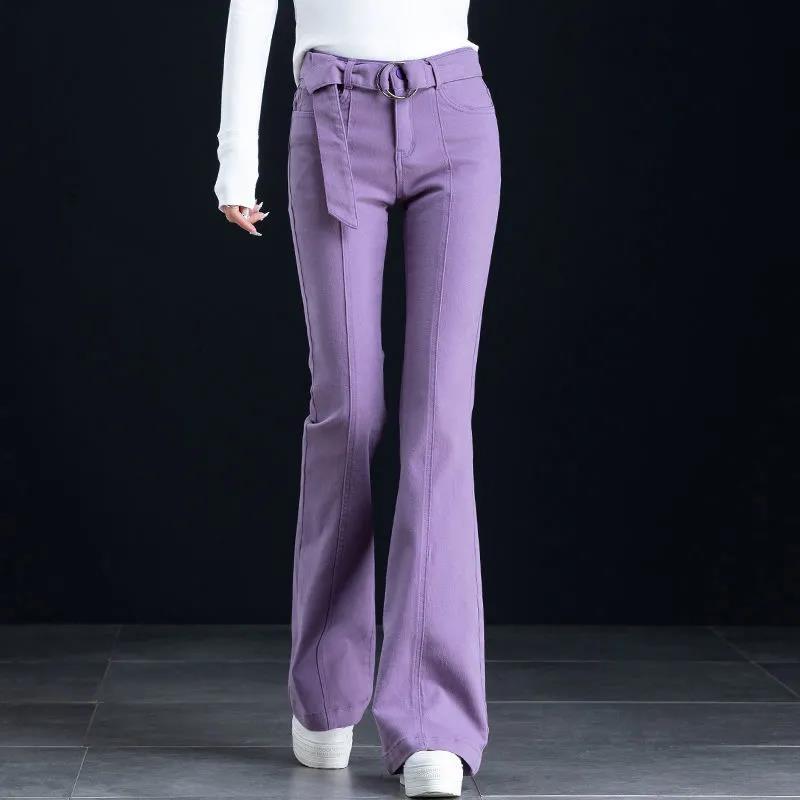 Purple Jeans Female Spring Autumn Straight Wide Leg Pants Petter Pants Female High Waist Vertical Trousers Micrarapist Female