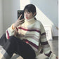 Autumn and Winter Fashion Jacket Striped High Neck Korean Sweater Loose and Versatile Mid-length Young Women's Top