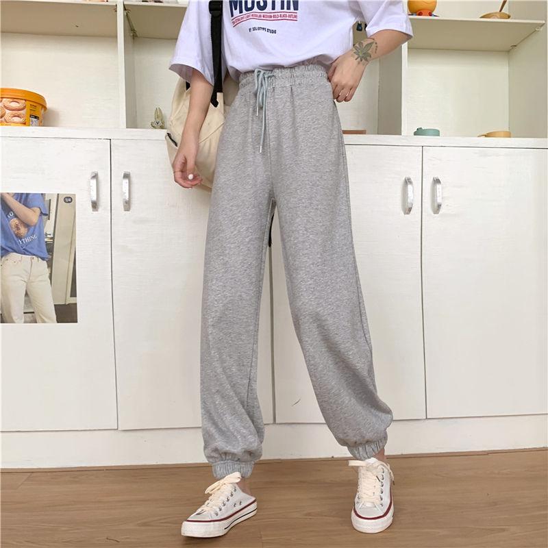 Grey Sports Casual Trousers Women's Loose Summer Thin Section Wide-legged High-waist Drape Is Thin and Versatile Straight-leg Pants