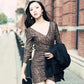Autumn and Winter Fashion Bag Hip Sexy Dress Mid-length Long-sleeved V-neck Sweater