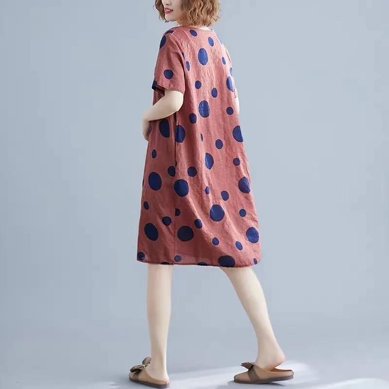 Dress Summer Short-sleeved Popular Printing Loose and Thin Slim Cover Belly Casual Plus Size Has Pockets DRESS