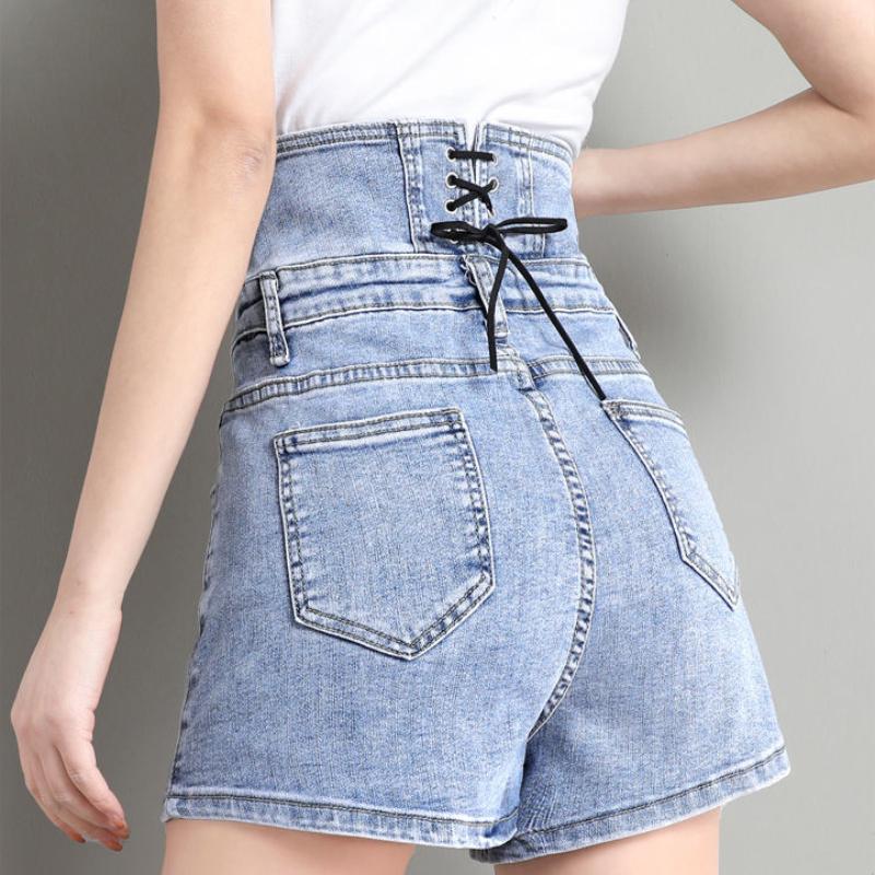 Women's Black Denim Shorts Women's Loose Straight Super High Waist Net Red Was Thin Summer A-line Pants