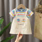 Children Dress Spring Summer O-neck Kids Clothing  Baby Girls Clothing Printing Short Sleeve Fake Two Dress Girl