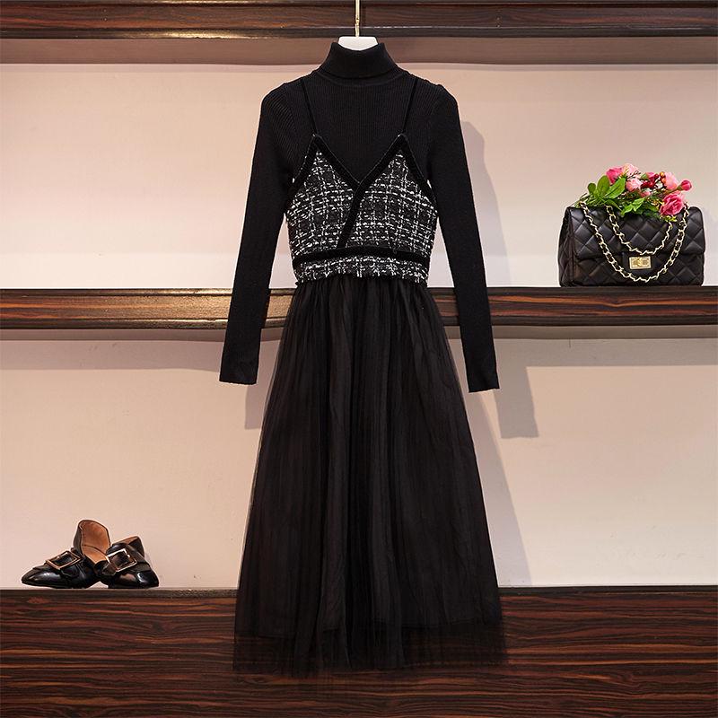 Sling mesh dress woman autumn and winter wild clothing skirt plus size slim dress fashion
