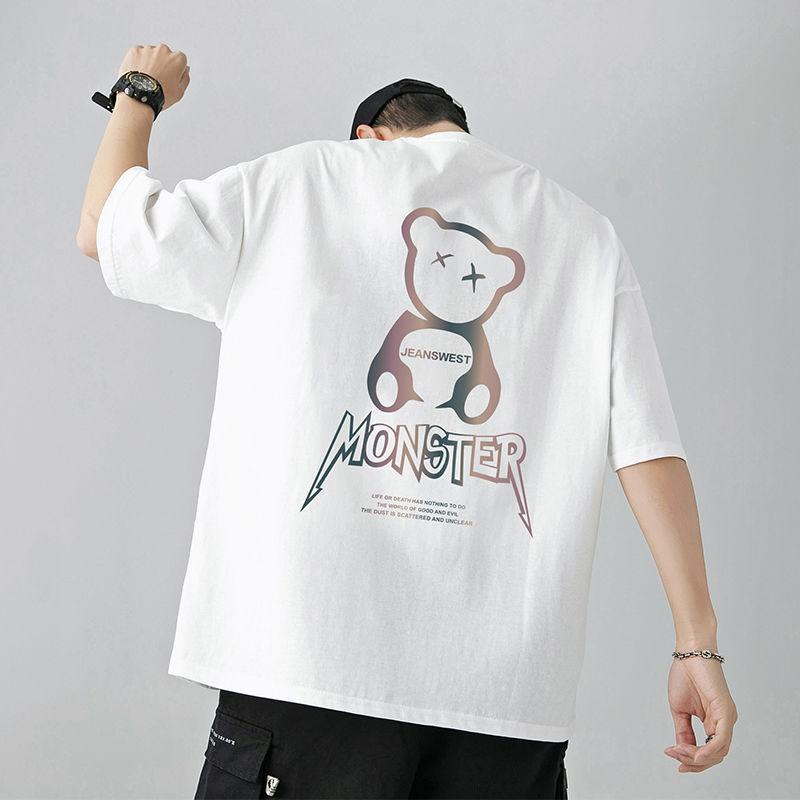 Short-sleeved T-shirt Men's New Loose All-match Cotton Casual Round Neck Cartoon Printed Sports Compassionate Shirt