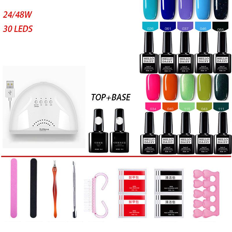 Manicure Set Gel Polish Base Top Coat Nail Kit Uv Led Lamp Electric Manicure Nail Art set
