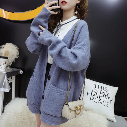 Autumn Sweater Cardigans Women V Neck Open Stitch Loose Sweater Jacket Cheap Clothes Lady Knit Coat