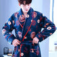Men Large Size Bathrobe Pajama Dragon Print Robe Coat Water-absorbent Quick-drying Home Clothes Long