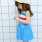 Girls Kids Rainbow Striped Tutu Dress Princess Sleeveless Mesh Dresses Summer Casual