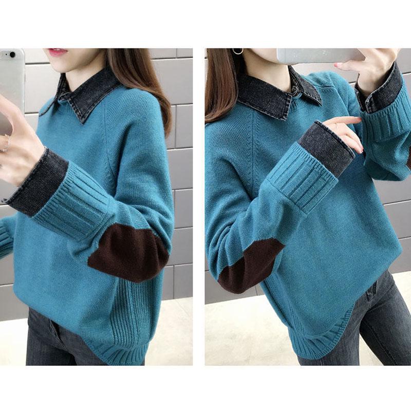 Spring and Autumn Casual Sweater Thicken Loose Knit Top Fashion Simple Female Jacket