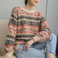 Round Neck Vintage Jacquard Woollen Sweater Women  Loose Outer Wear/bottoming  Knitted Pullover Top