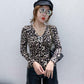 Women's Spring and Autumn Long-sleeved Bottoming Shirt Leopard Print V-neck Slim Top