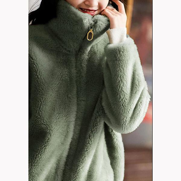 Spring Thick Coat Women's Double-sided Coral Fleece Warm Turtleneck Sweater Female Cardigan Zipper Fleece Jacket