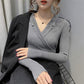 V-neck bottoming sweater women's inner wear spring and autumn self-cultivation outer wear solid color button long-sleeved pullover sweater