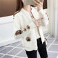 Cardigan Coat Women's Knitted Top Cute Cartoon Embroidered Plaid Sleeves Spring Autumn Short Coat Loose All-match Long-sleeved Outer Wear