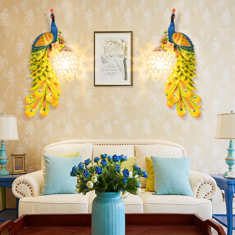 Retro peacock crystal LED wall lamp minimalist Living room background bedroom Phoenix wall lamp