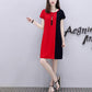 Mid-length Dress Loose and Thin, Covering The Meat Casual Dress Women's Round Neck Short Sleeve Stitching Color Dress Loose and Comfortable