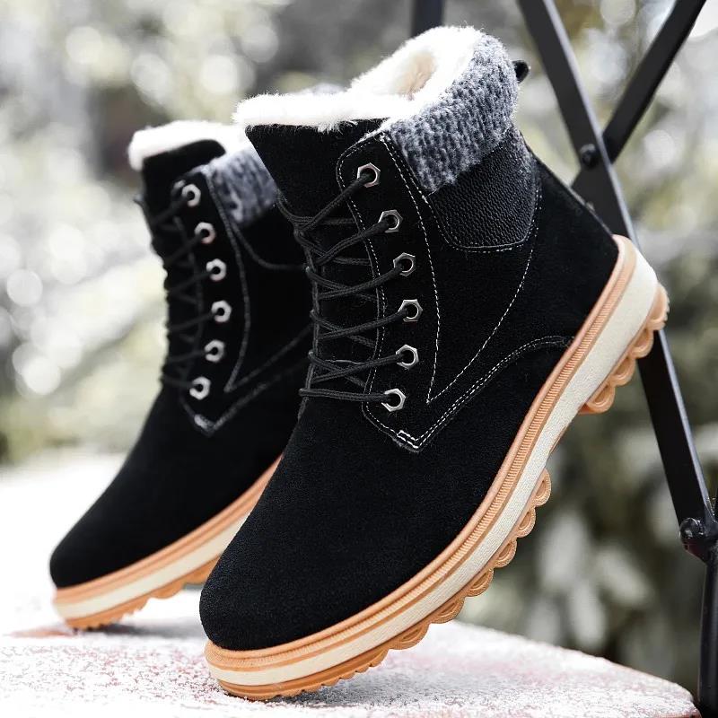 Plush Men's Winter Snow Boots High-top Thick Warm Cotton Shoes Men's Short Boots