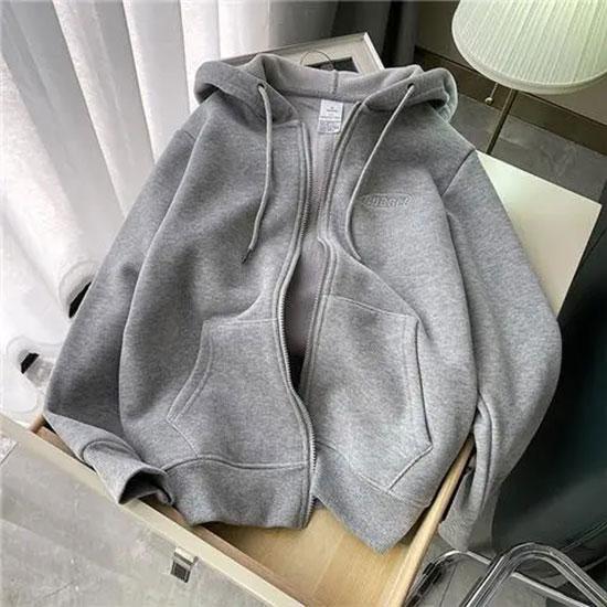 Hooded Zipper Sweater Women's Autumn and Winter Plus Velvet Thick Velvet Loose Cardigan Korean Style Coat Large Pocket Hooded Sweater Top Jacket