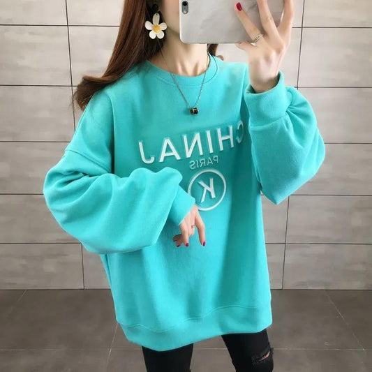 Cotton Sweater Women 2021 Spring and Autumn Round Neck Printing Long-sleeved Loose Top