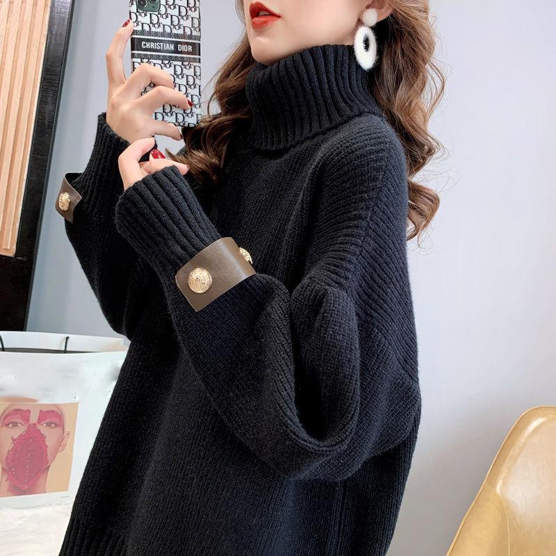 Autumn and Winter Turtleneck Thick Sweater Mid-length Loose Large Size Bottoming Sweater Knitted Casual Women Sweater