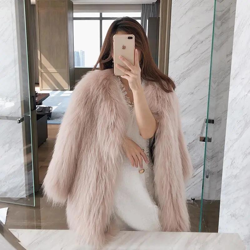 Winter Raccoon Fur Braided Fur Women's Jacket Thickened Faux Fur Hooded Jacket Fashion Korean Version of Fur Plush Coat